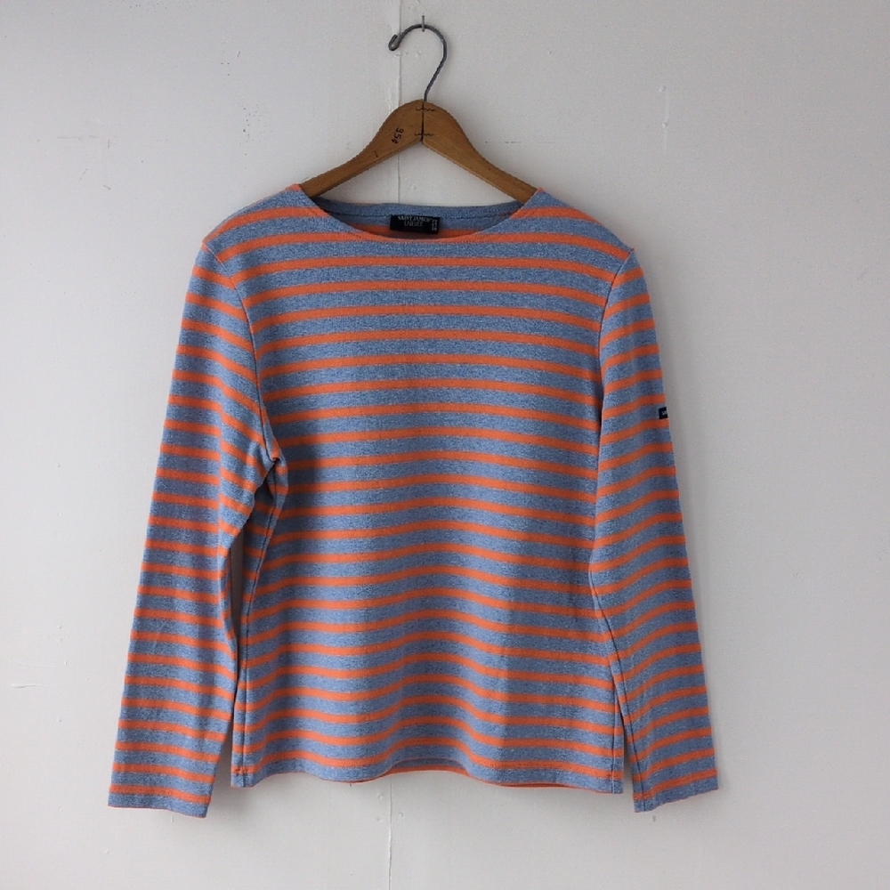 Saint James Atelier Striped Long Sleeve Shirt Light Blue Orange Cotton Size 12 - Picture 2 of 15